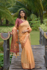 Embrace Elegance in this Coral Peach Chanderi Saree